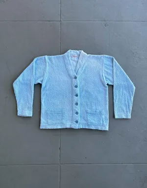 1950s terry cloth cardigan . blue 40s 50s sportswear . size small to m/l