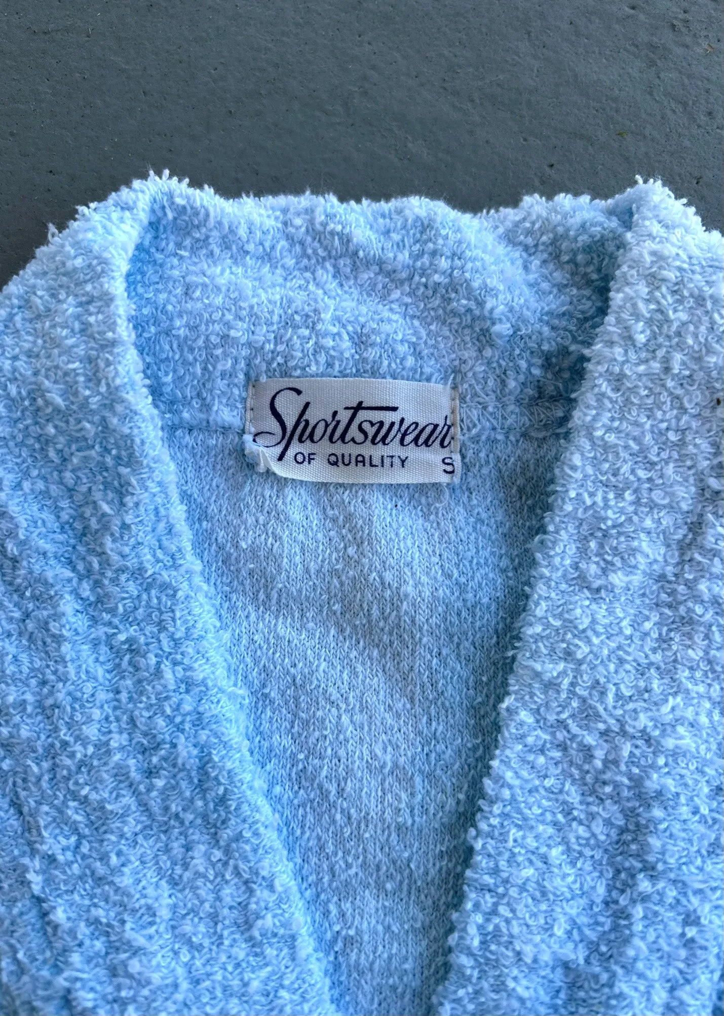 1950s terry cloth cardigan . blue 40s 50s sportswear . size small to m/l