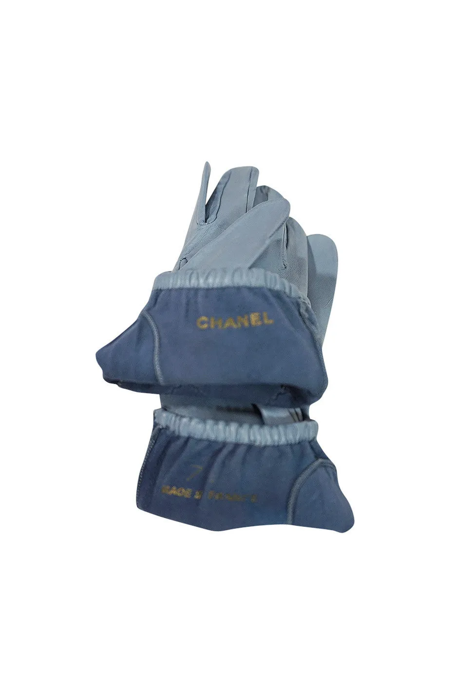 1980s Beautiful Blue-Grey Quilted Chanel Gloves Sz 7.5