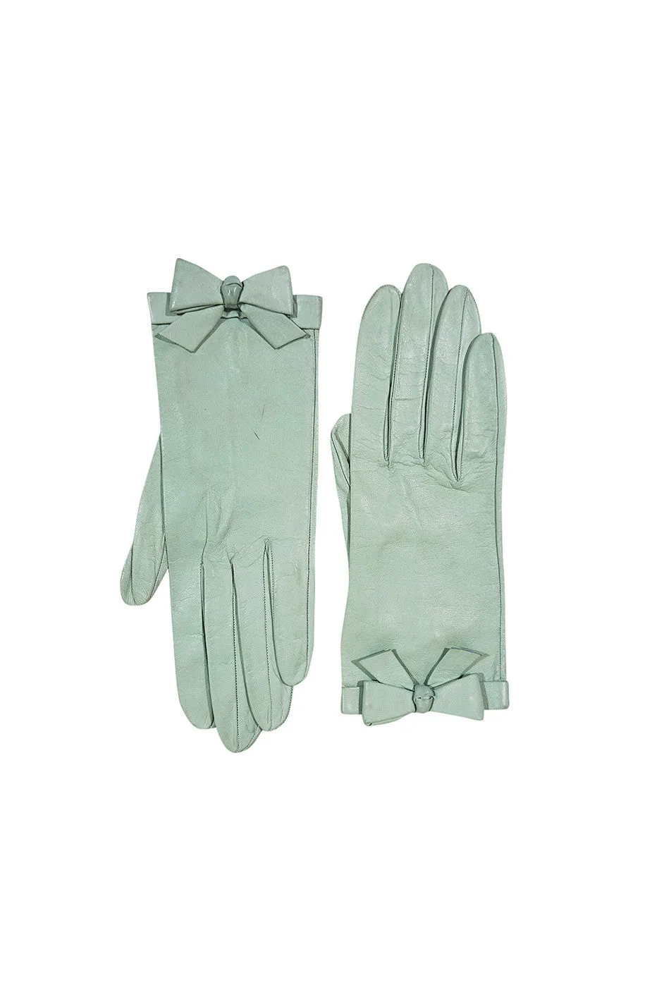 1980s Pale Mint Green Chanel Gloves With Bows Sz 7