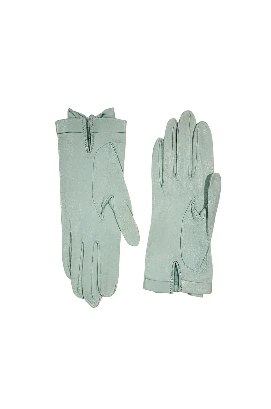 1980s Pale Mint Green Chanel Gloves With Bows Sz 7