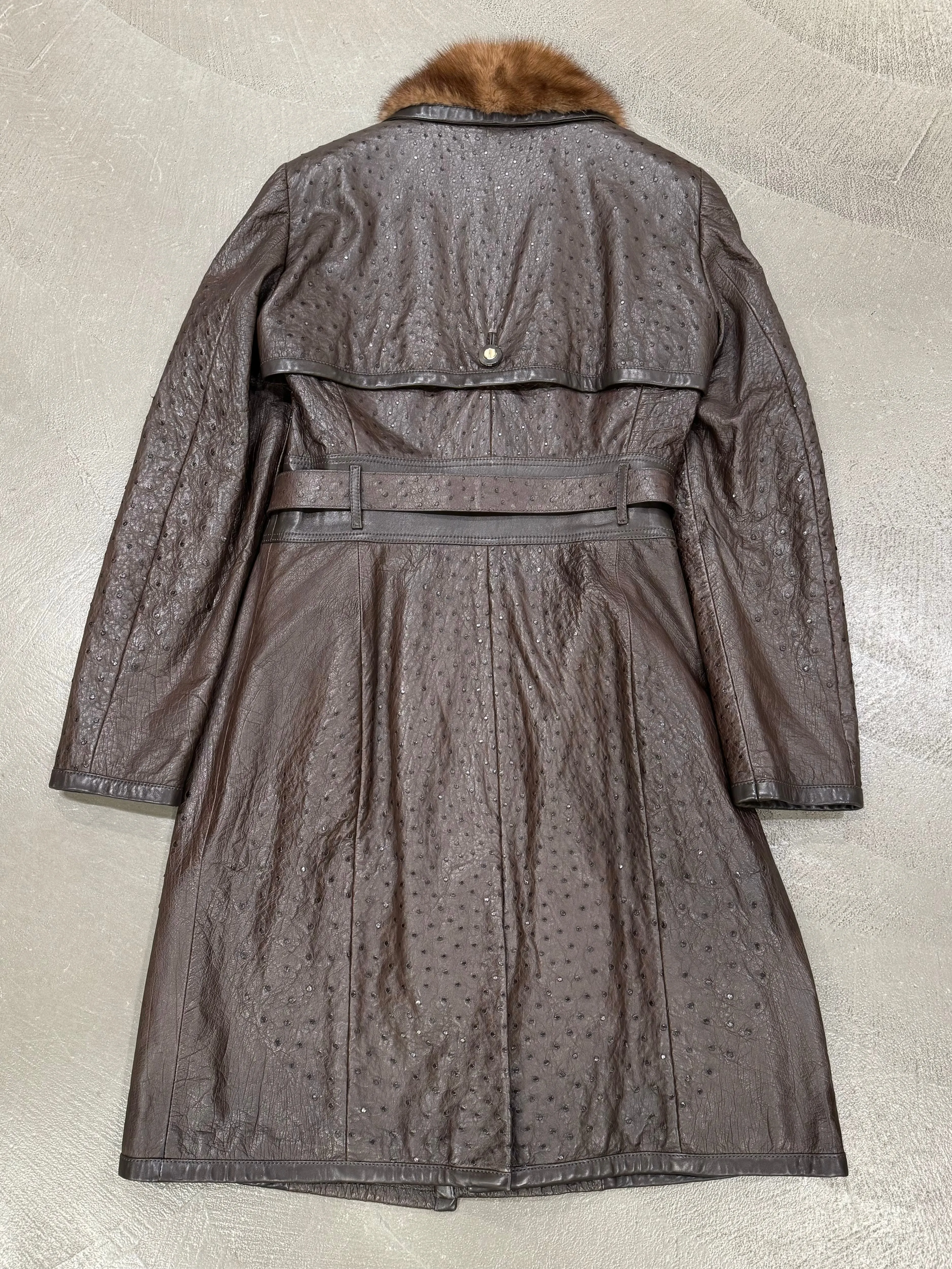 2000s Gianni Versace Couture ostrich embossed leather coat