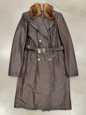 2000s Gianni Versace Couture ostrich embossed leather coat