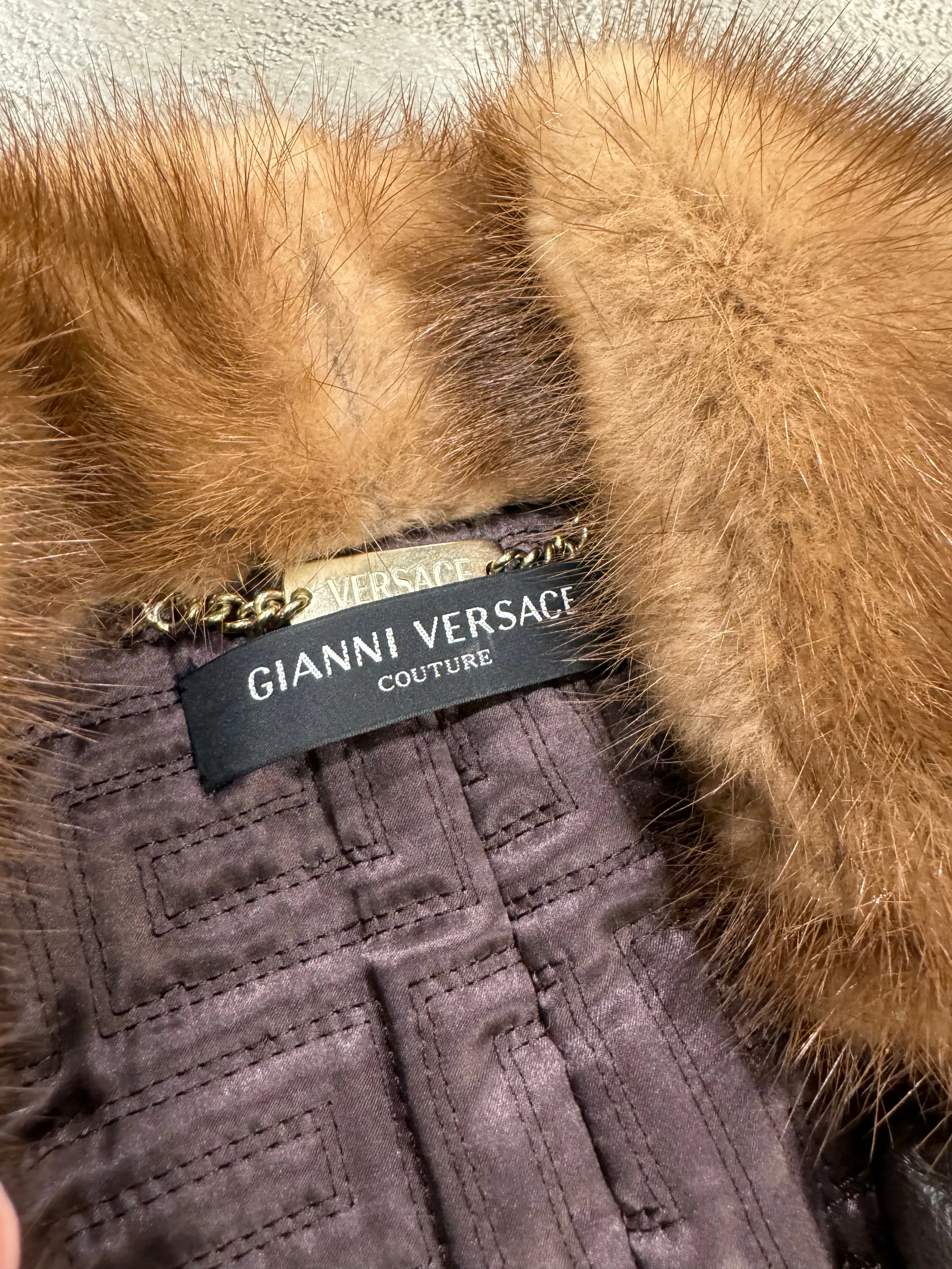 2000s Gianni Versace Couture ostrich embossed leather coat