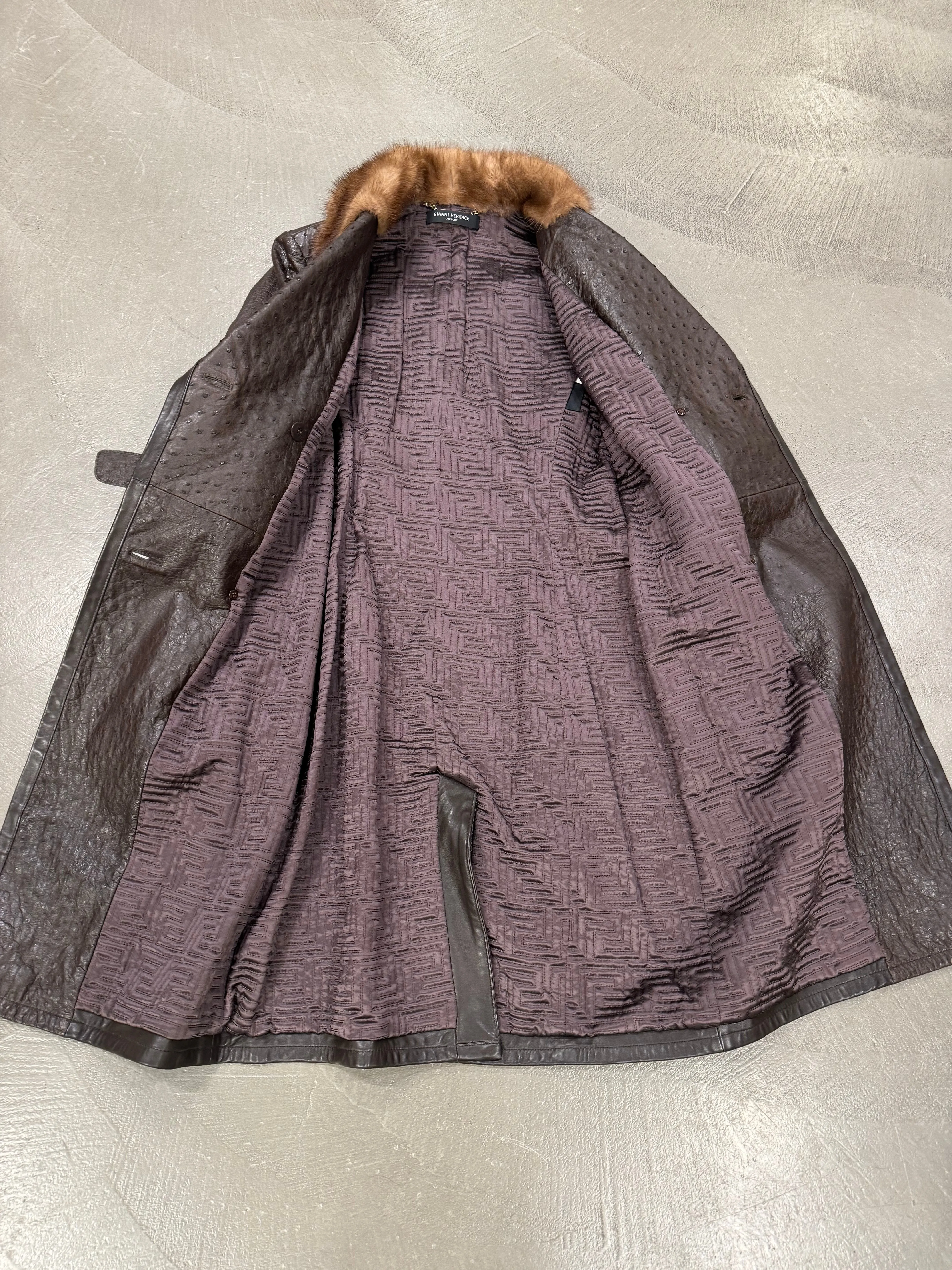 2000s Gianni Versace Couture ostrich embossed leather coat