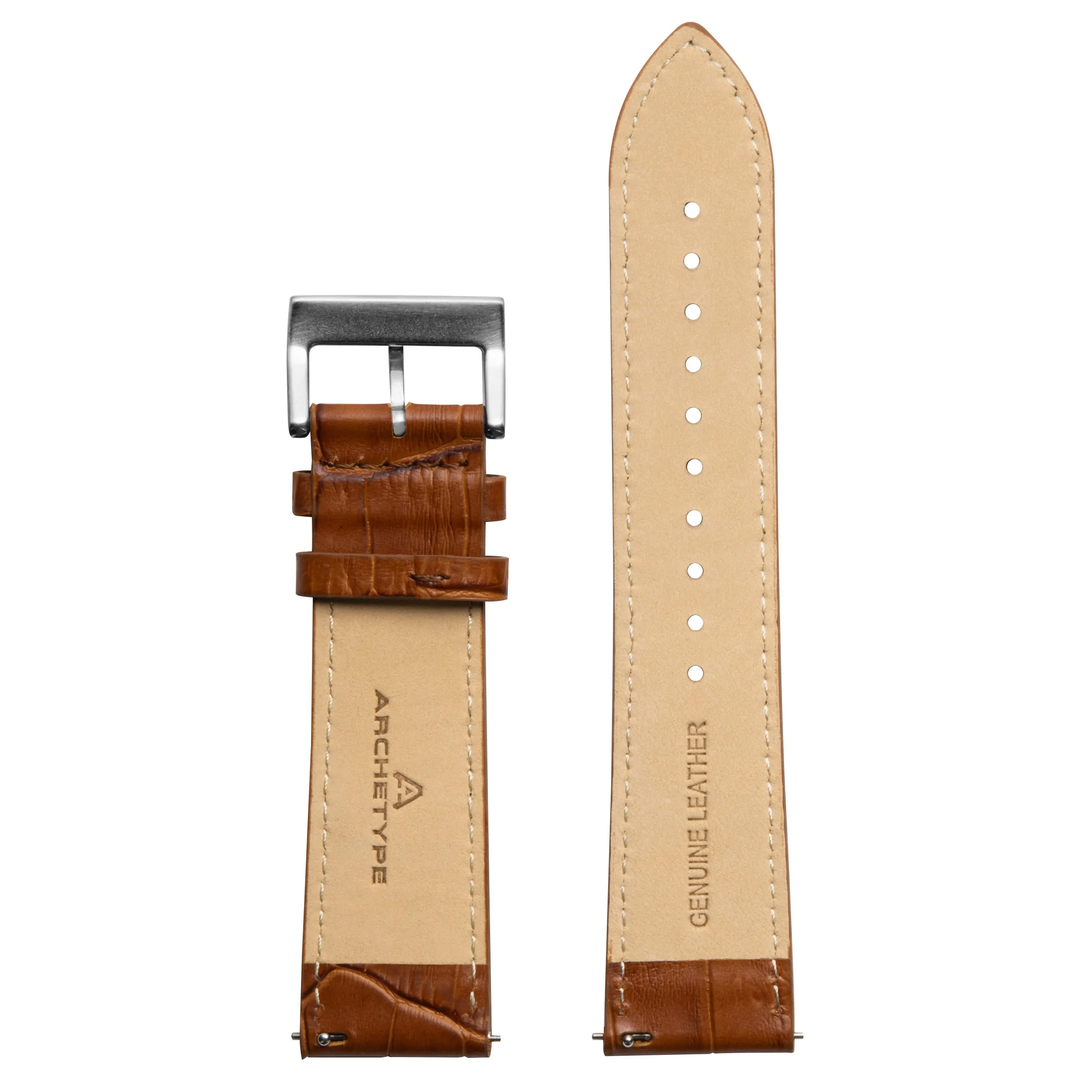 22mm Embossed Croc Tan Strap Silver Buckle