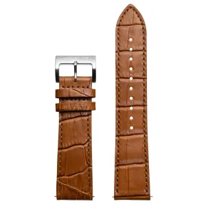 22mm Embossed Croc Tan Strap Silver Buckle