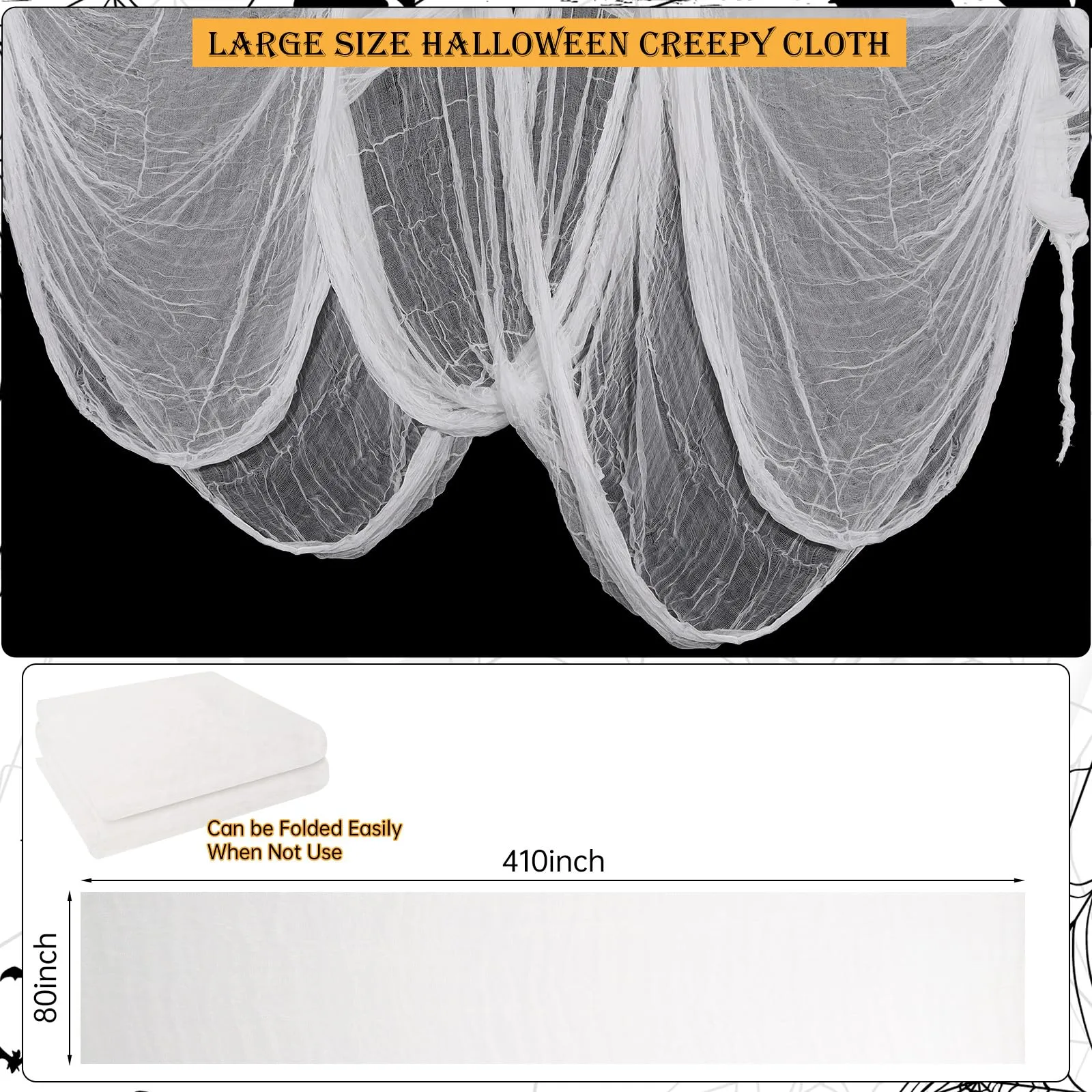 410 x 80 Halloween Creepy Cloth White Spooky Fabric Large Halloween Decorations Gauze Cloth Spooky Giant Cheese Cloth for Haunted House Halloween Party Supplies Decorations