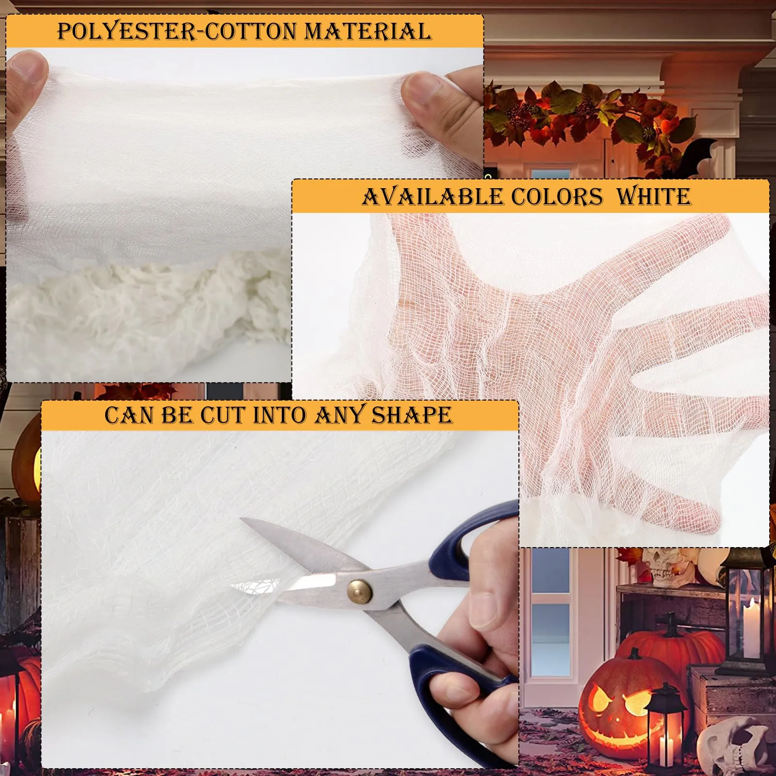 410 x 80 Halloween Creepy Cloth White Spooky Fabric Large Halloween Decorations Gauze Cloth Spooky Giant Cheese Cloth for Haunted House Halloween Party Supplies Decorations