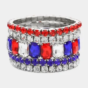 5 Pieces - Multi-Color Stone Stretch Multi Layered Pageant Bracelets | Prom Jewelry |  638974
