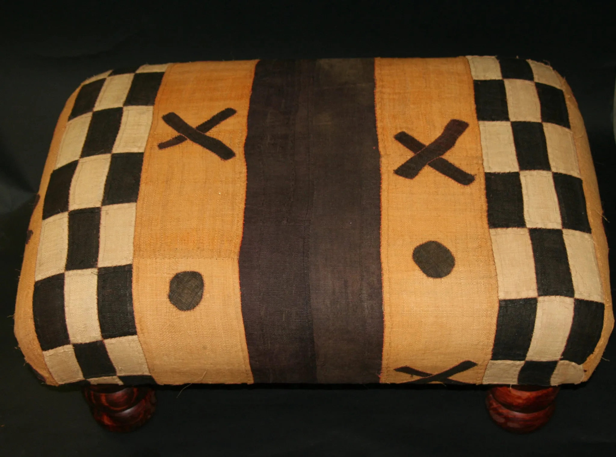 African Kuba Bench/Coffee Table/Ottoman With Vintage Kuba Cloth 2