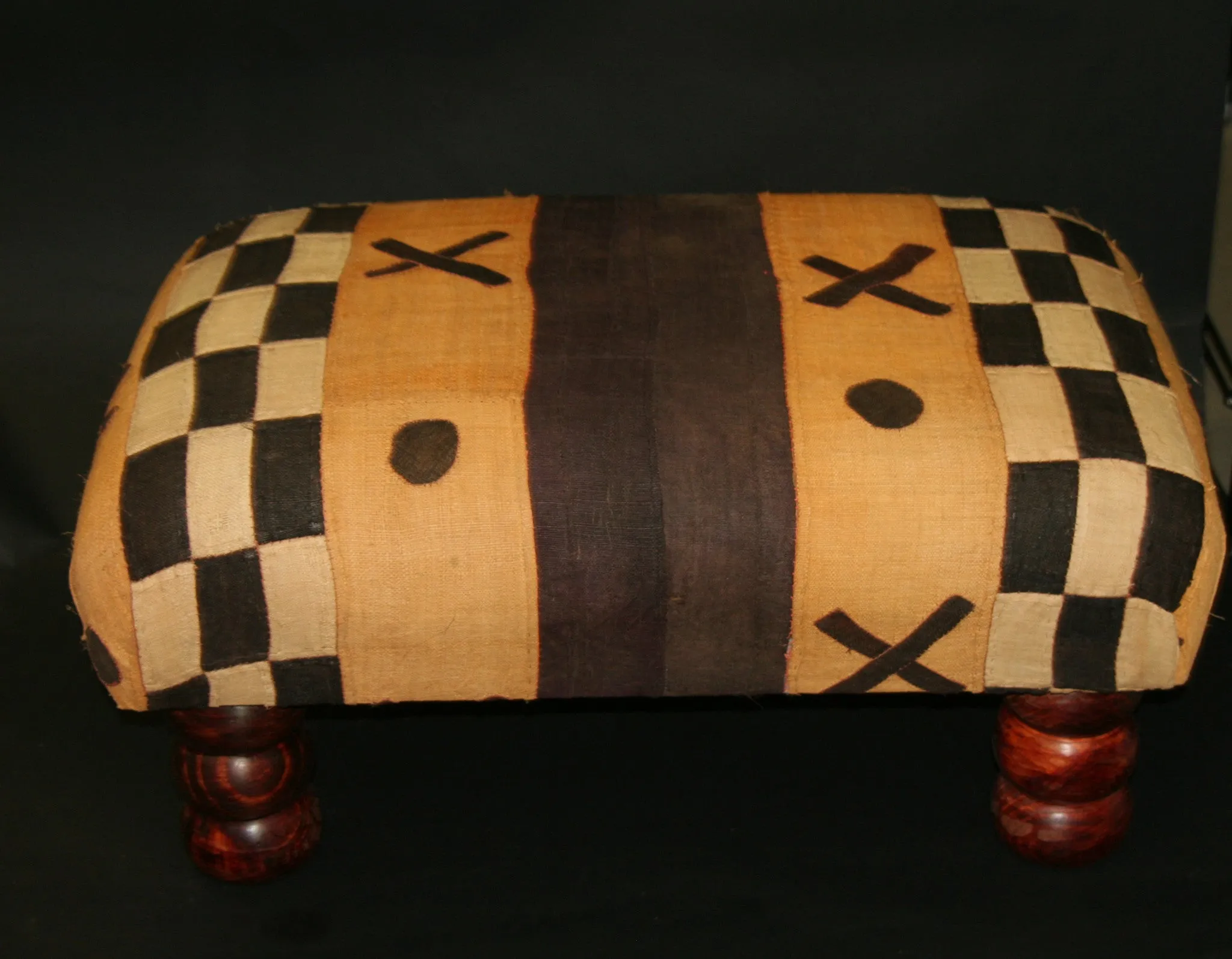 African Kuba Bench/Coffee Table/Ottoman With Vintage Kuba Cloth 2