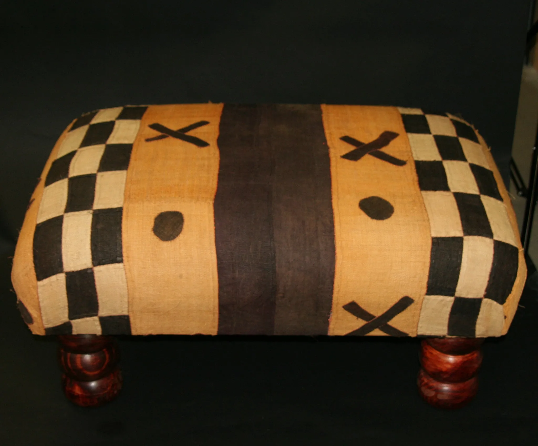 African Kuba Bench/Coffee Table/Ottoman With Vintage Kuba Cloth 2