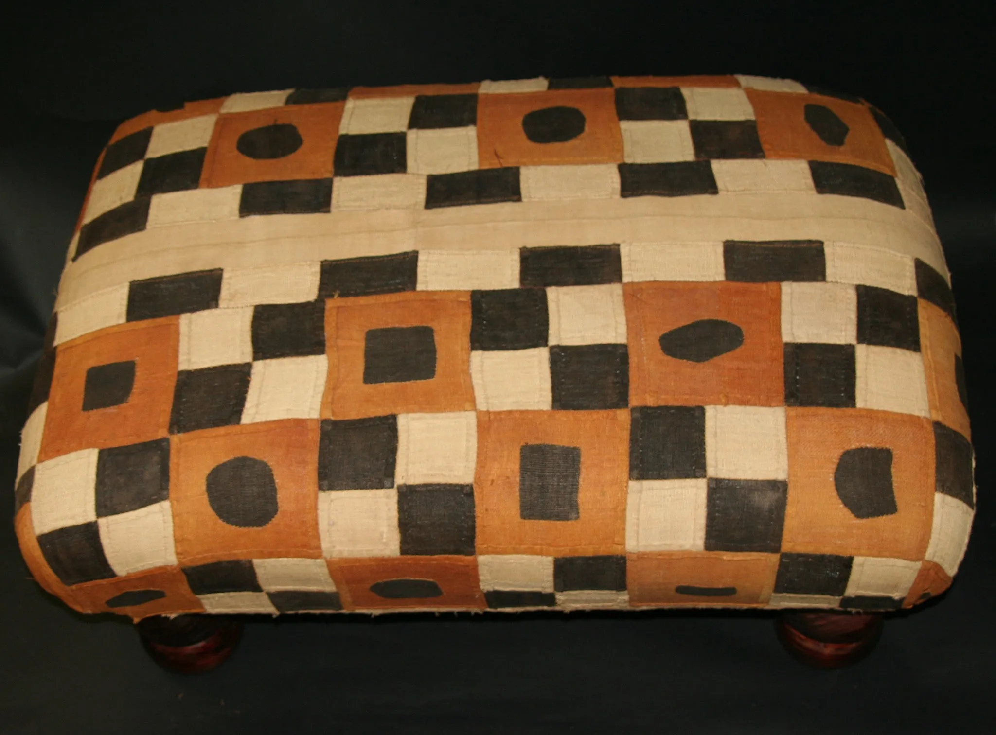 African Kuba Bench/Coffee Table/Ottoman With Vintage Kuba Cloth