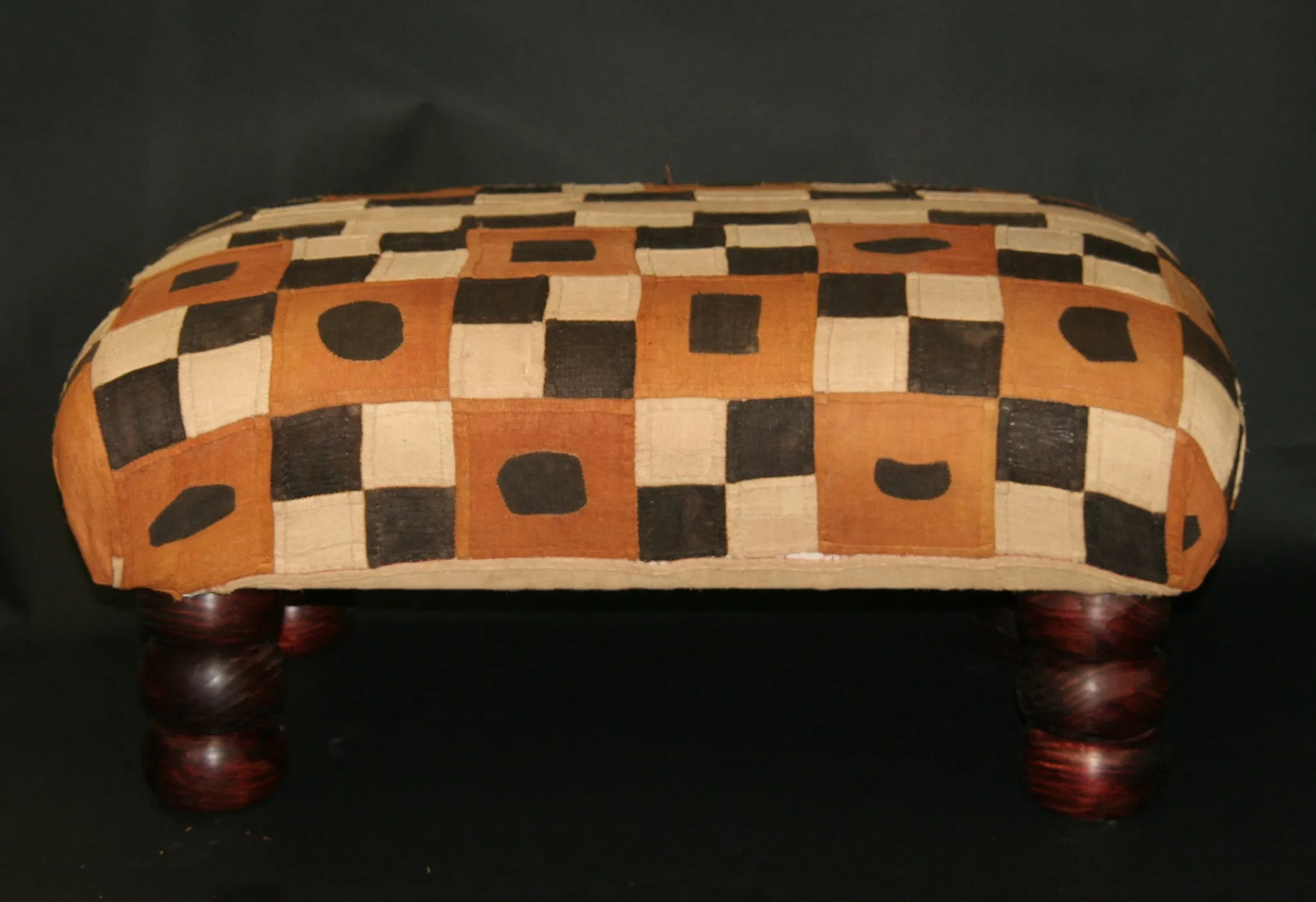 African Kuba Bench/Coffee Table/Ottoman With Vintage Kuba Cloth