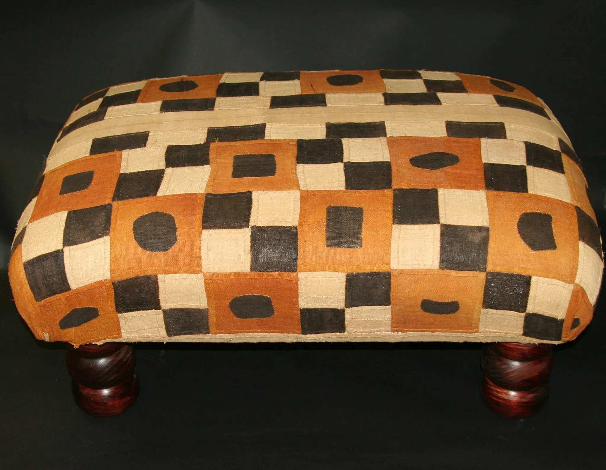 African Kuba Bench/Coffee Table/Ottoman With Vintage Kuba Cloth