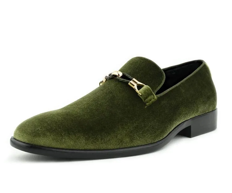Amali Aller Velvet Slippers Men’s Vegan Olive Vegan Leather Slip on Loafers