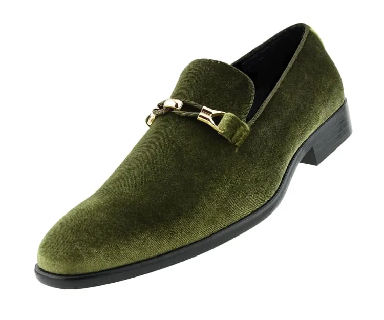 Amali Aller Velvet Slippers Men’s Vegan Olive Vegan Leather Slip on Loafers