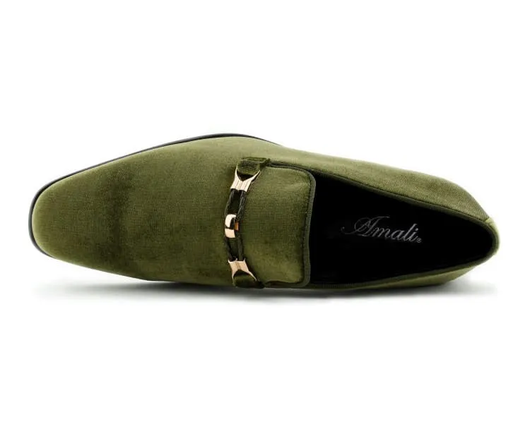 Amali Aller Velvet Slippers Men’s Vegan Olive Vegan Leather Slip on Loafers