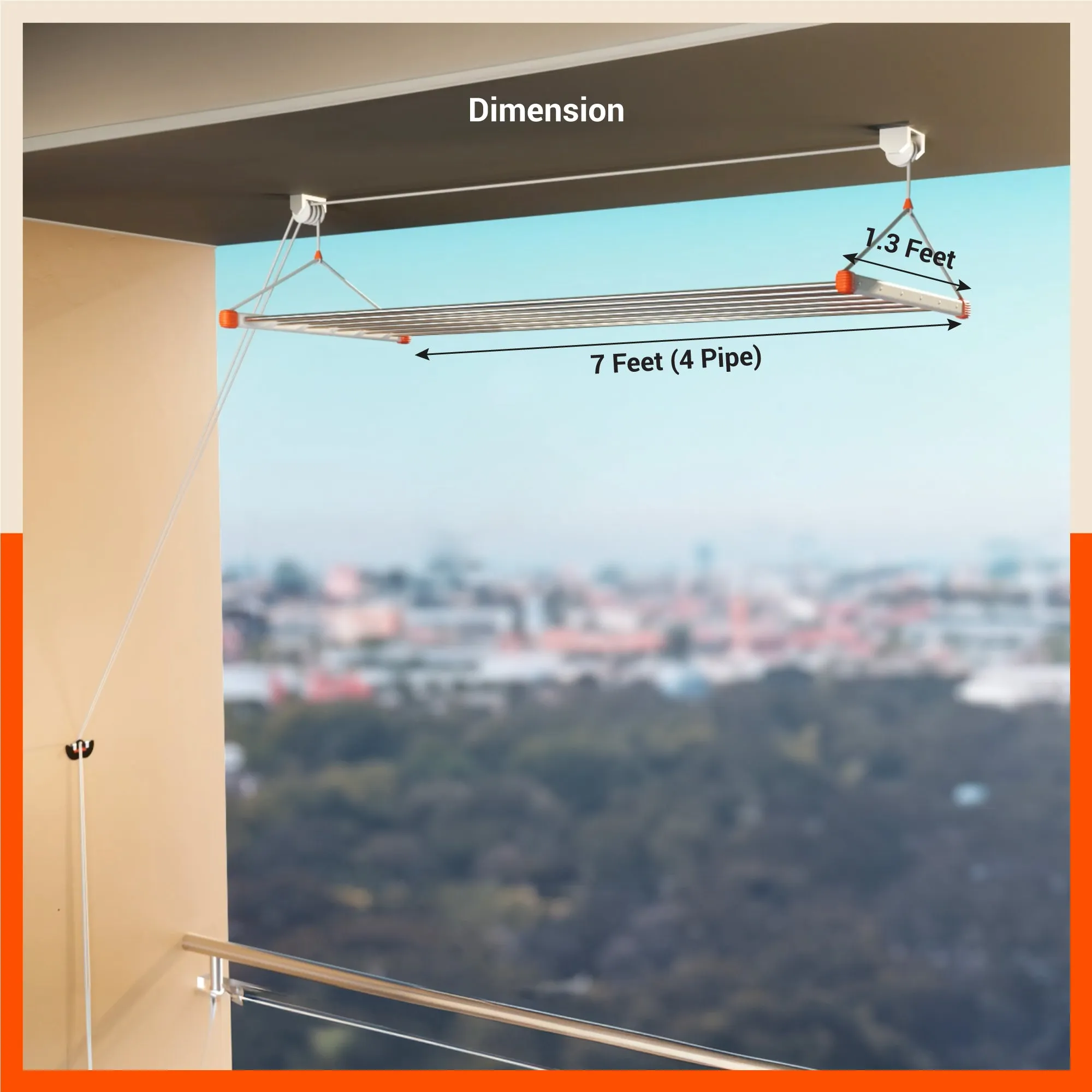 Bathla Mobidry LYFT Stainless Steel Ceiling Cloth Dryer  - 7ft x 4 Pipes