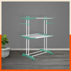 Bathla Mobidry Terra 2 Level Steel Modular Cloth Drying Stand For Home (Teal - Medium) Made in India