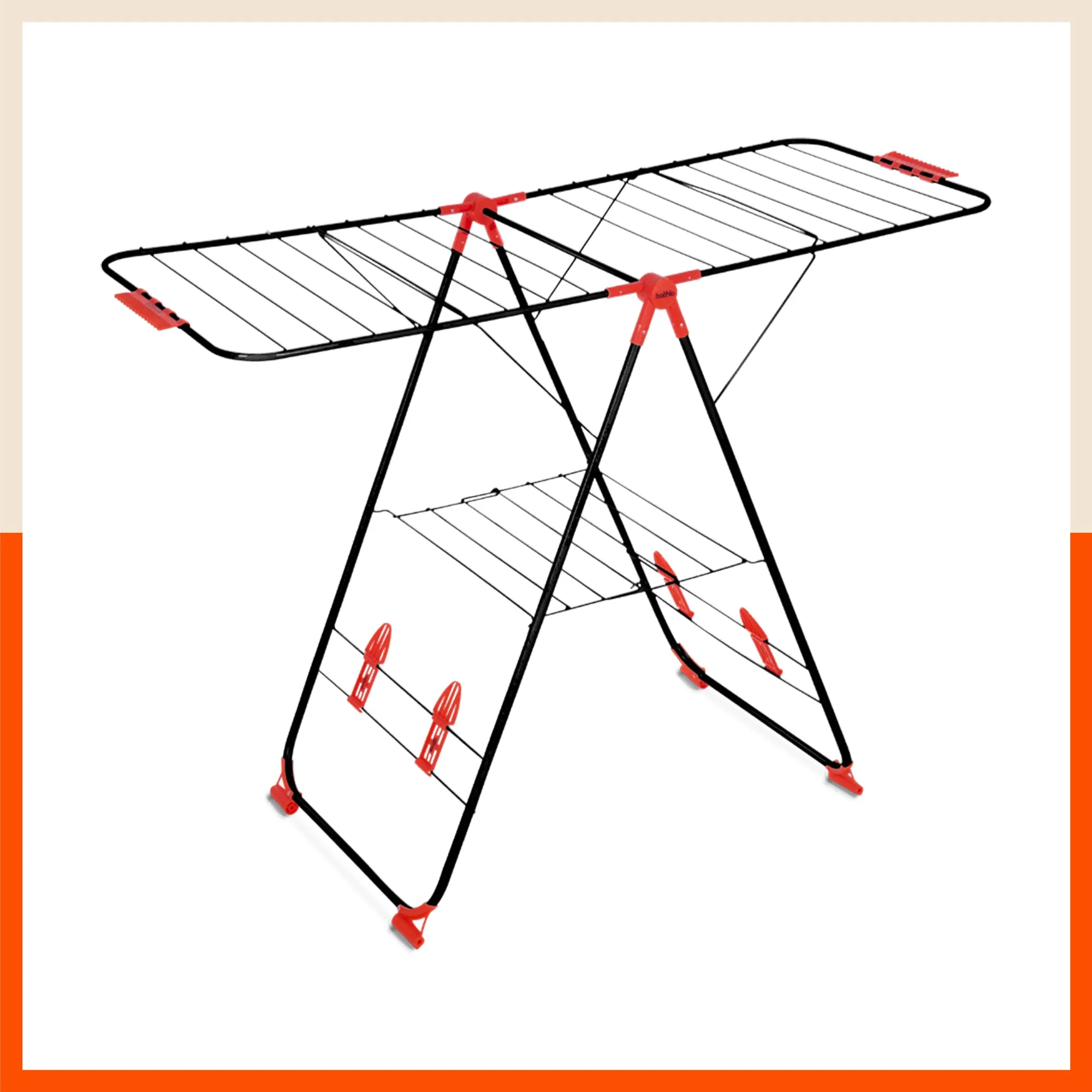 Bathla Mobidry Titan - Foldable Cloth Drying Stand For Home (Black   Red)