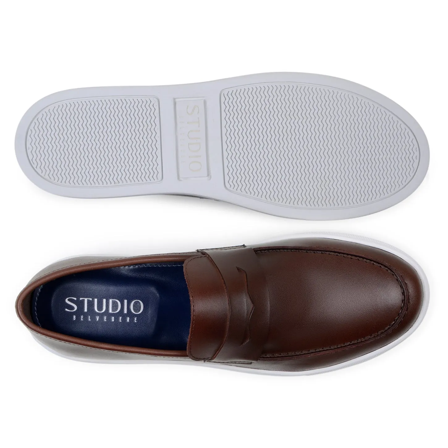 Belvedere Elliot in Brown Nappa Leather Slip-On Penny Sneaker