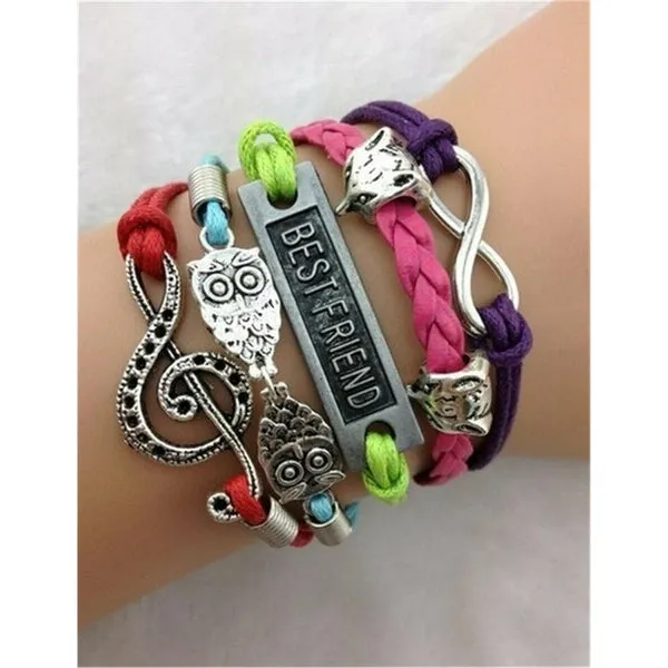 Best Friend, Owl, Treble Clef, Fox, Infinity Multi-Color Friendship Bracelet