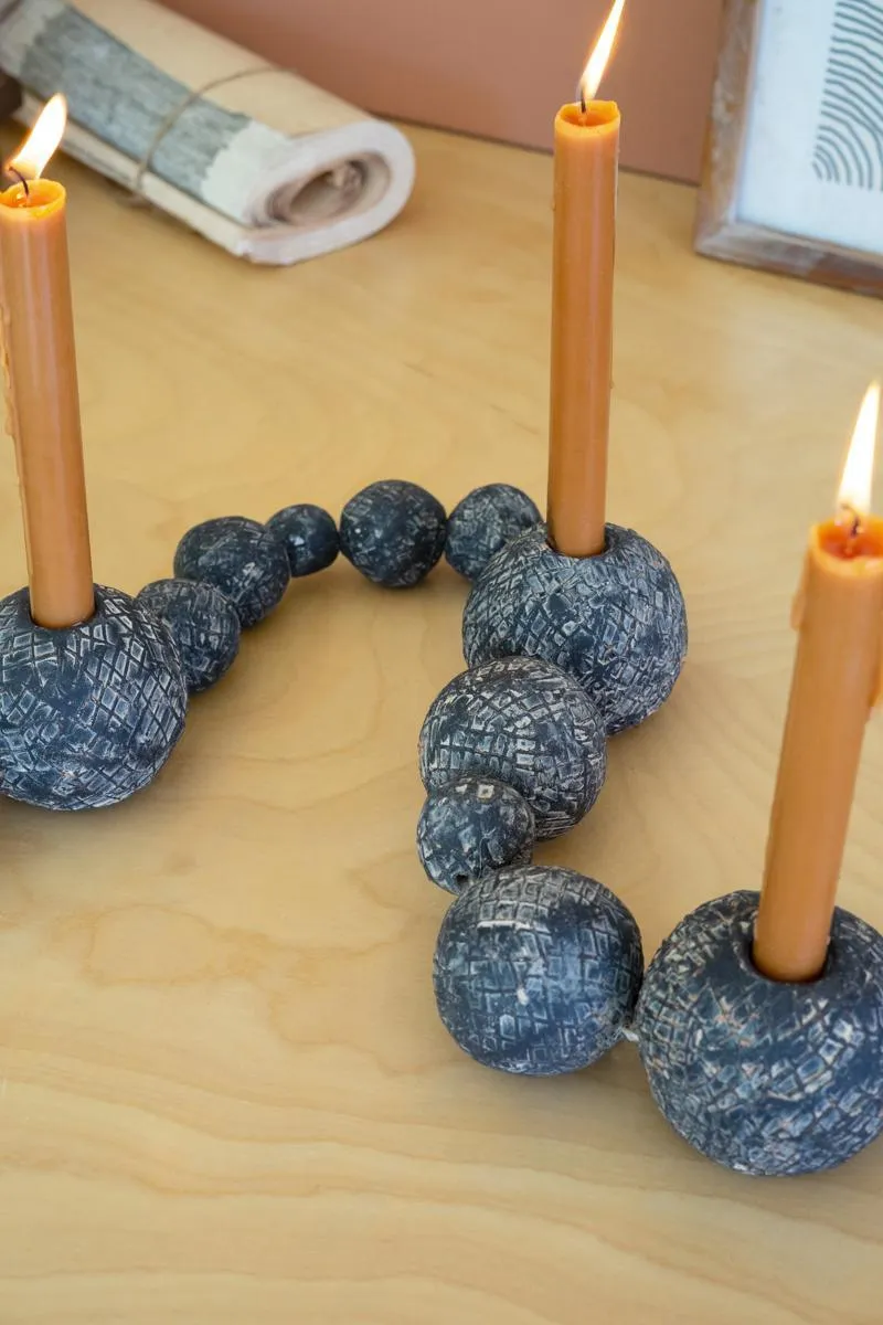 Black Tabletop Clay Beads Taper Holder
