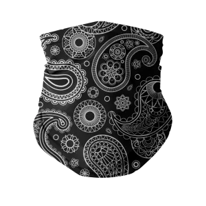 Black with White Bandana Paisleys Neck Gaiter/Face Mask