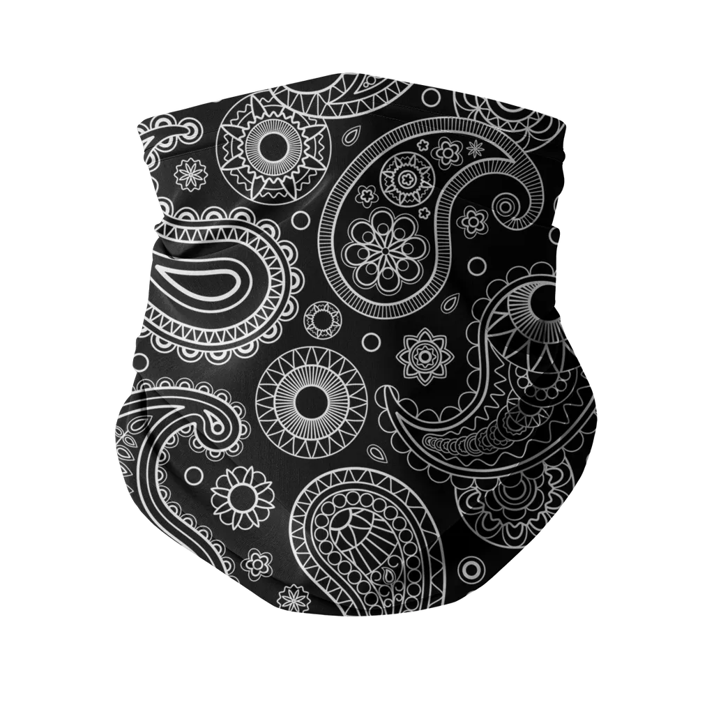 Black with White Bandana Paisleys Neck Gaiter/Face Mask