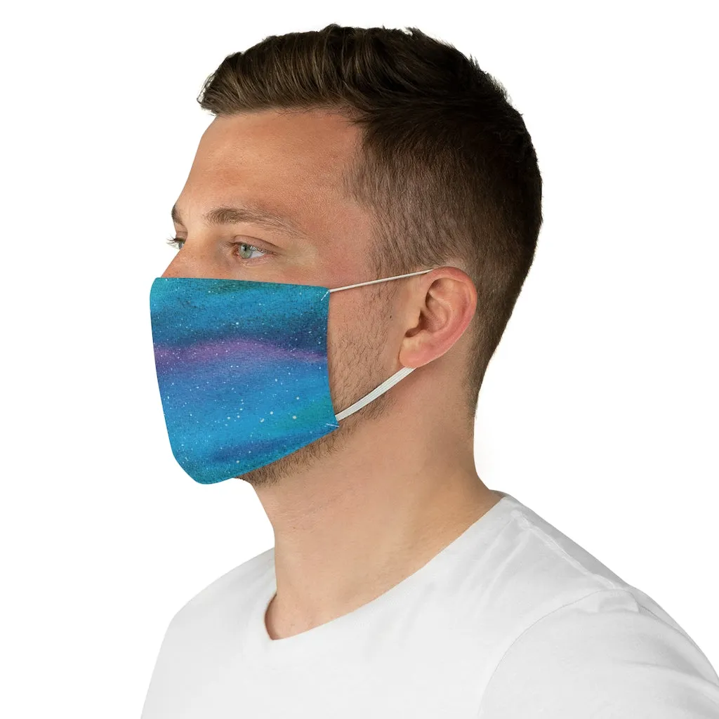 Blue Galaxy Printed Cloth Fabric Face Mask Colorful Purple, Green and Black Outer Space