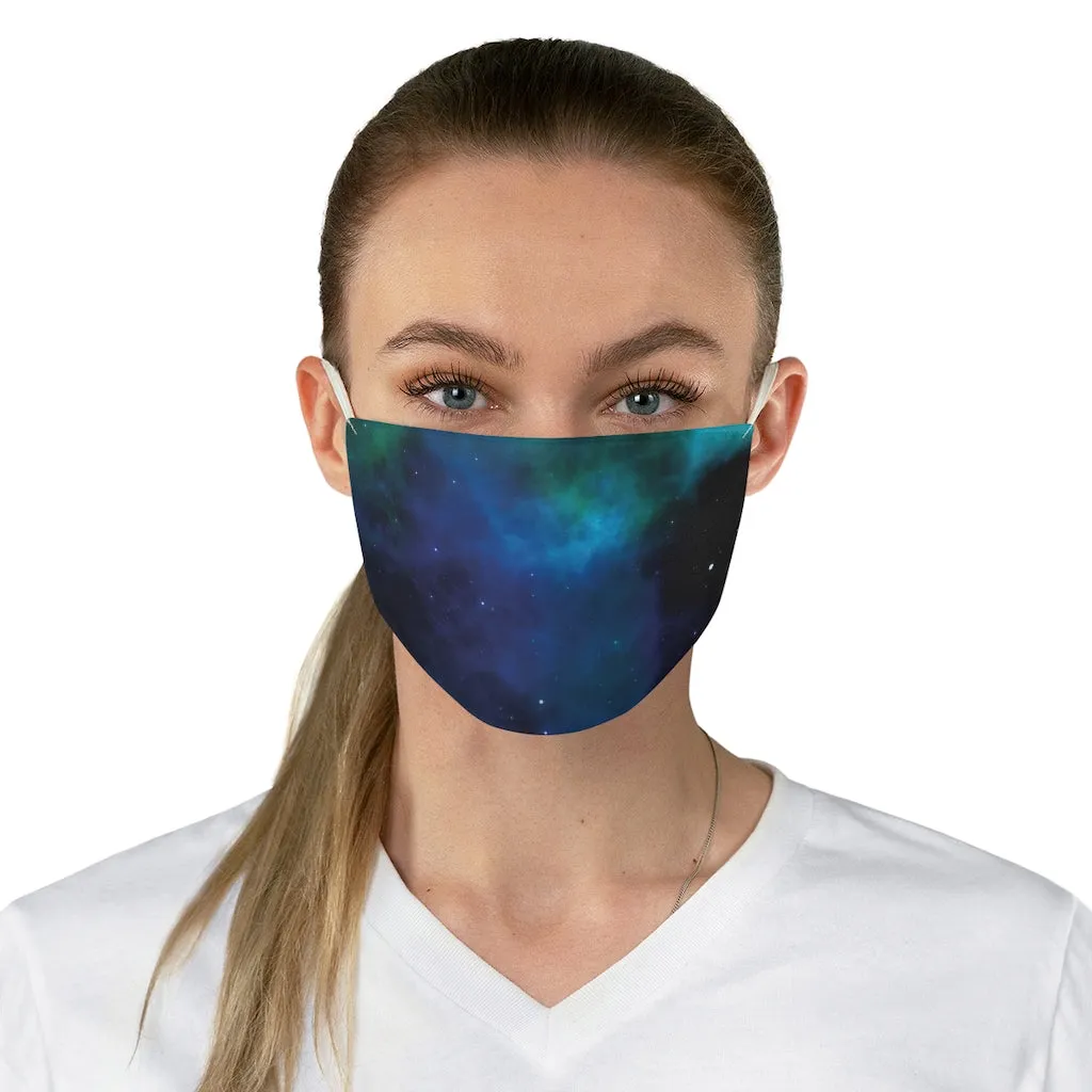 Blue Galaxy Printed Cloth Fabric Face Mask Colorful Teal and Black Outer Space