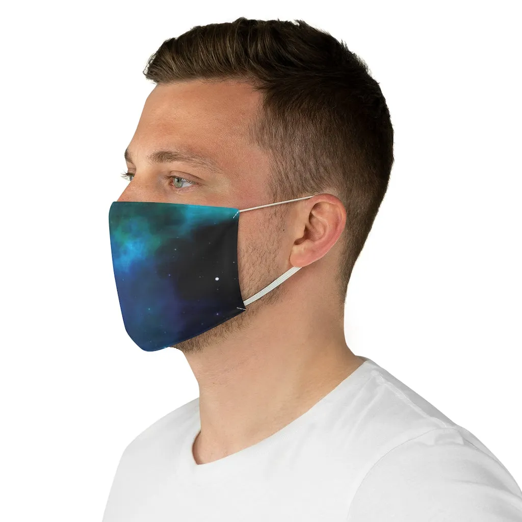 Blue Galaxy Printed Cloth Fabric Face Mask Colorful Teal and Black Outer Space