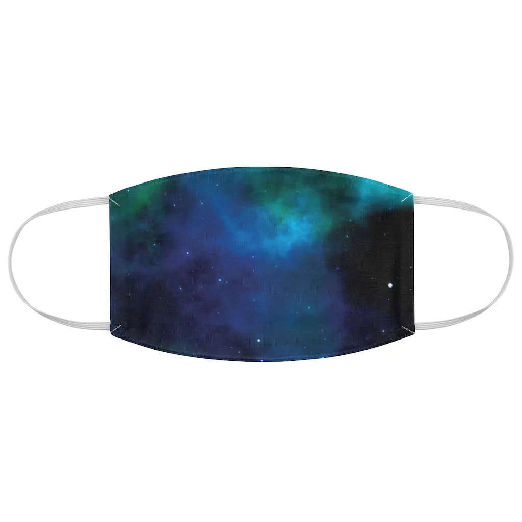 Blue Galaxy Printed Cloth Fabric Face Mask Colorful Teal and Black Outer Space