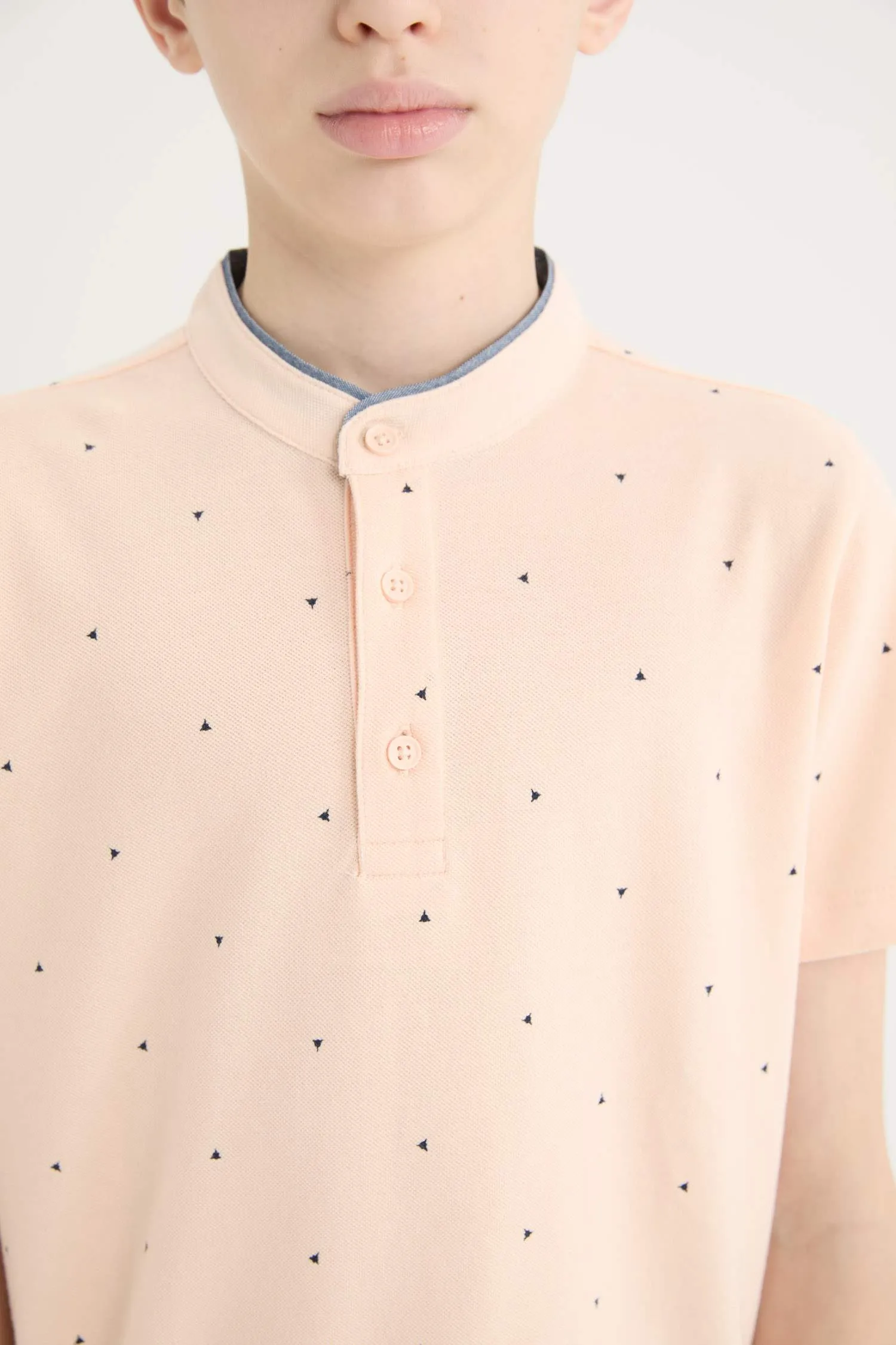 Boy Mandarin Collar Pique Short Sleeve Polo T-shirt