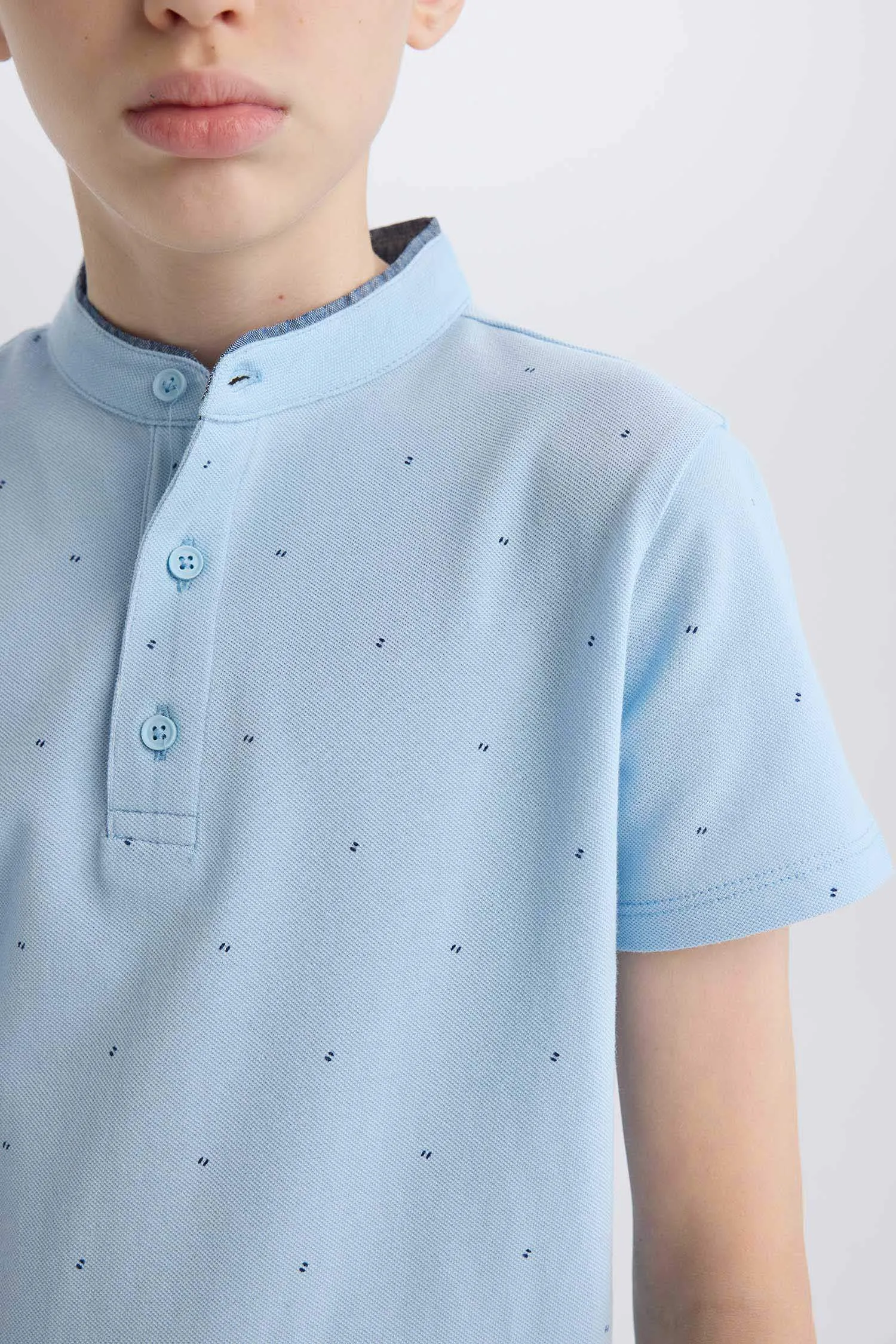 Boy Mandarin Collar Pique Short Sleeve Polo T-shirt