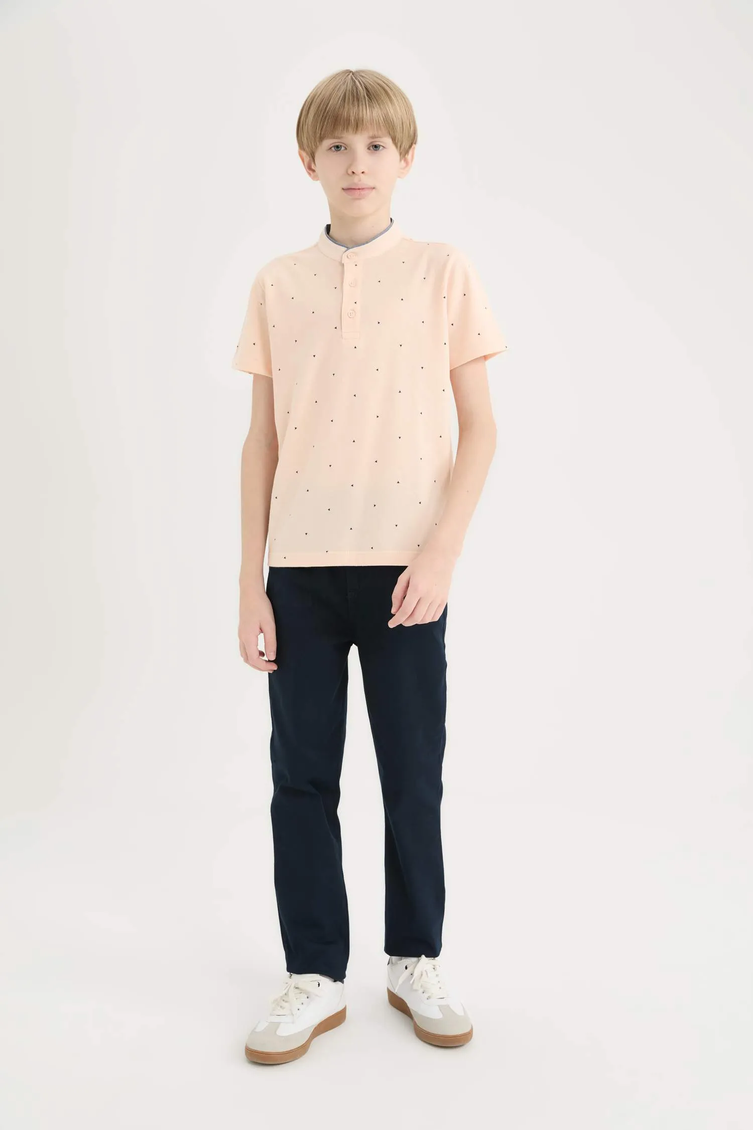 Boy Mandarin Collar Pique Short Sleeve Polo T-shirt