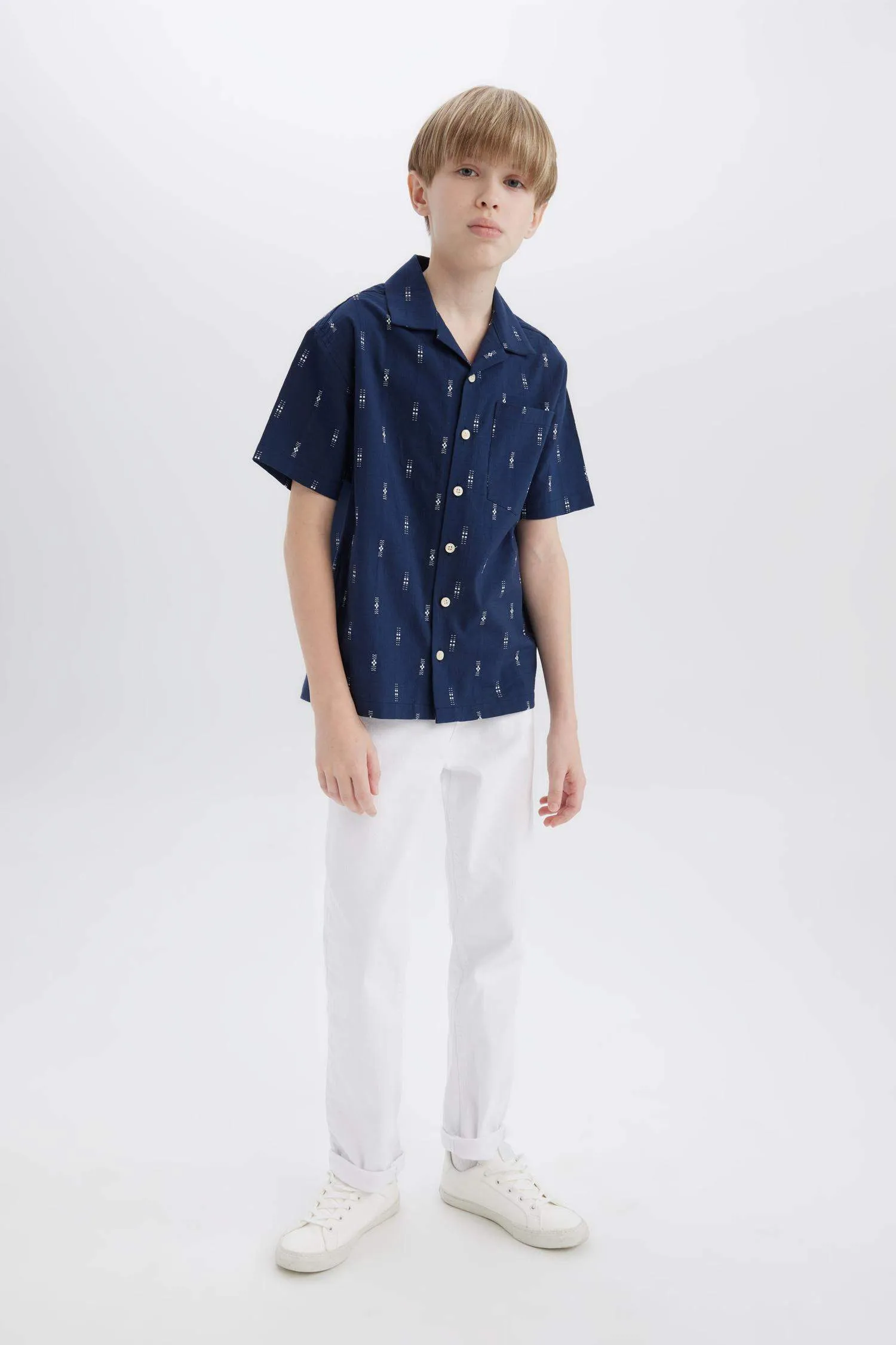 Boy Oversize Fit Polo Neck Embroidered Shirt