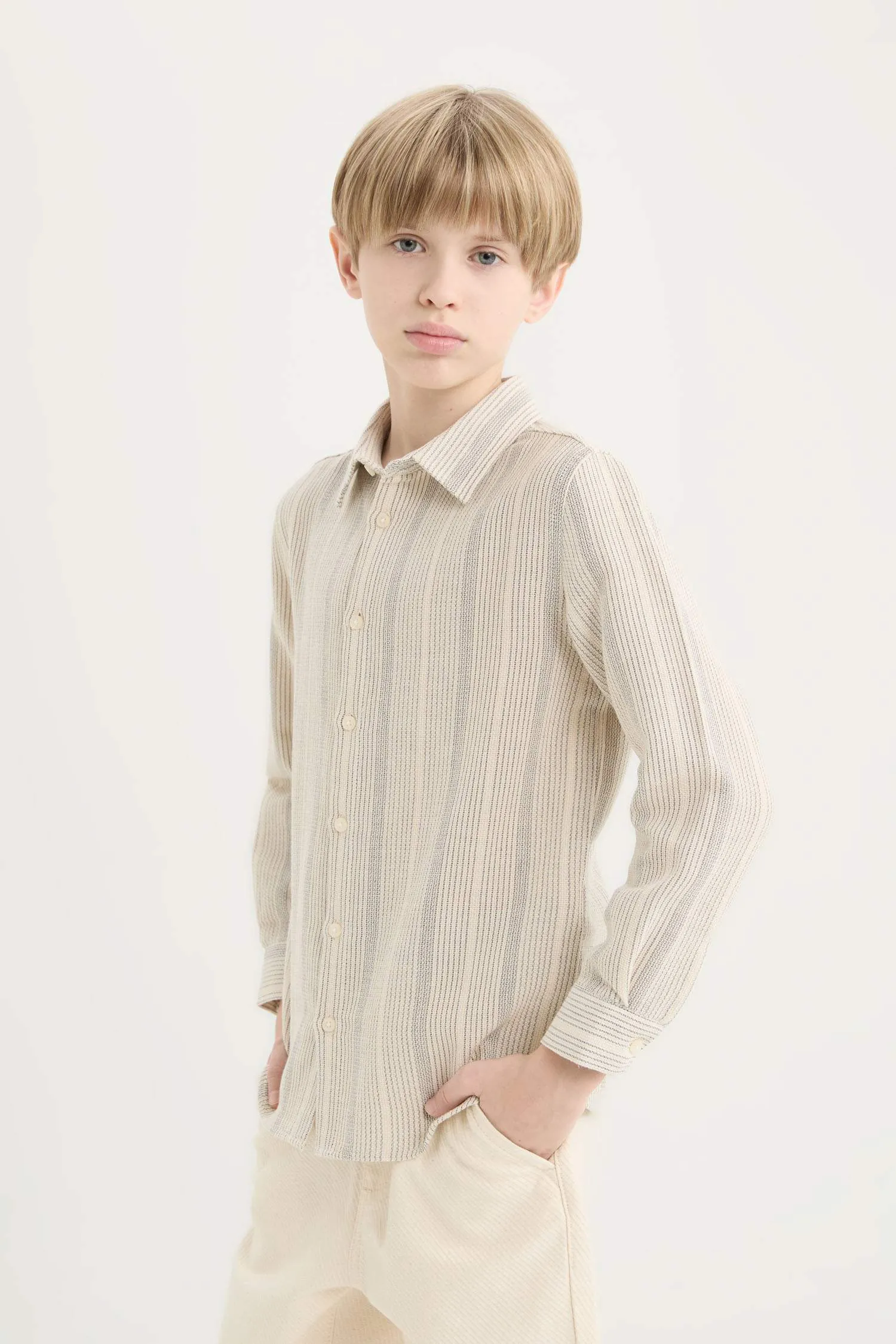 Boy Regular Fit Polo Collar Striped Shirt