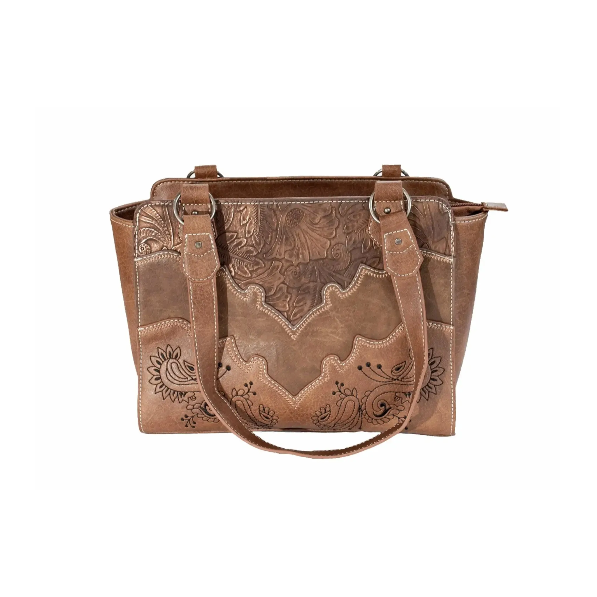 Brown Faux Leather Handbag - Western Style