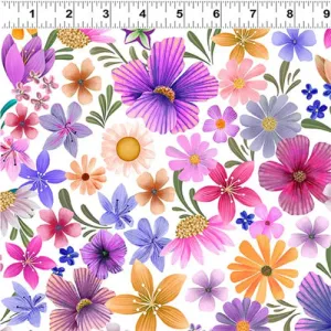 Clothworks Morning Glory Flowers White Y3555-1