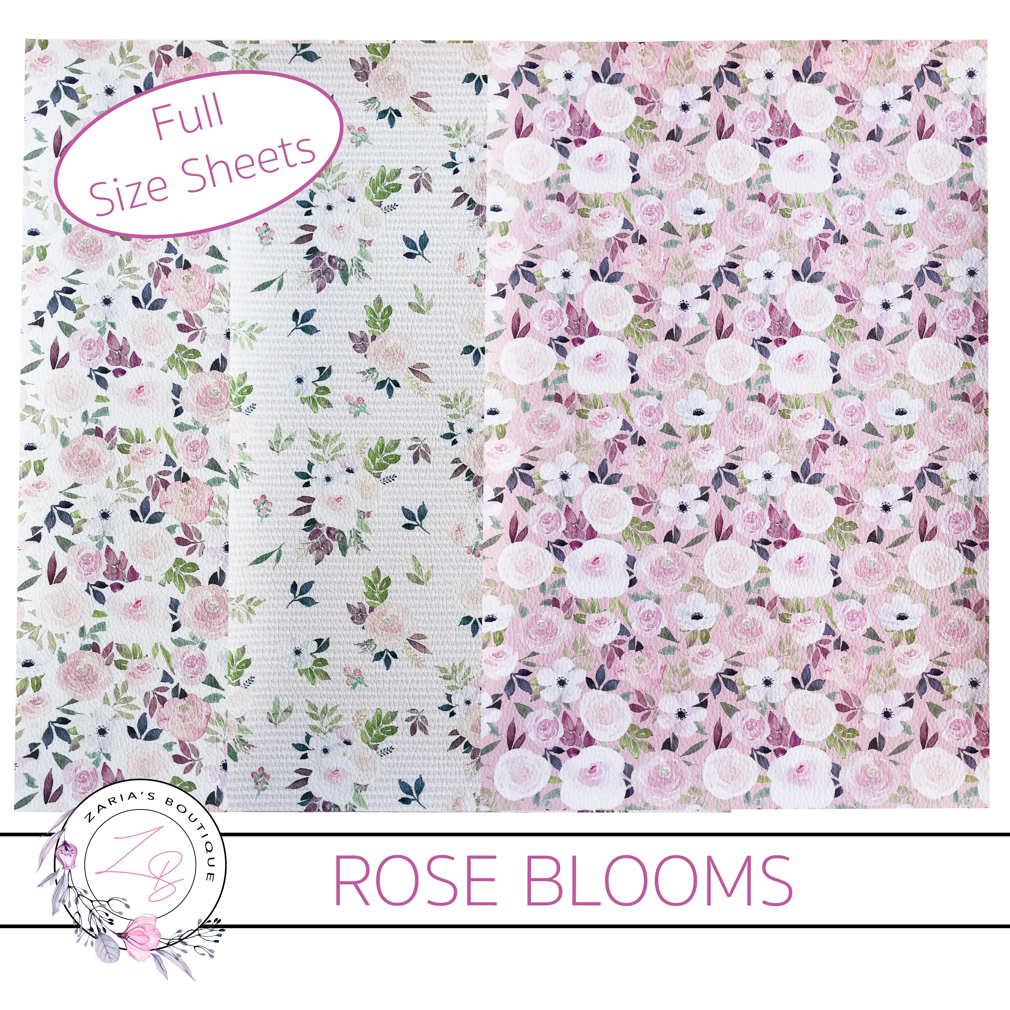 Custom Rose Blooms Neutrals Floral Vegan Faux Leather Designer Multi-Pack & Single Sheets