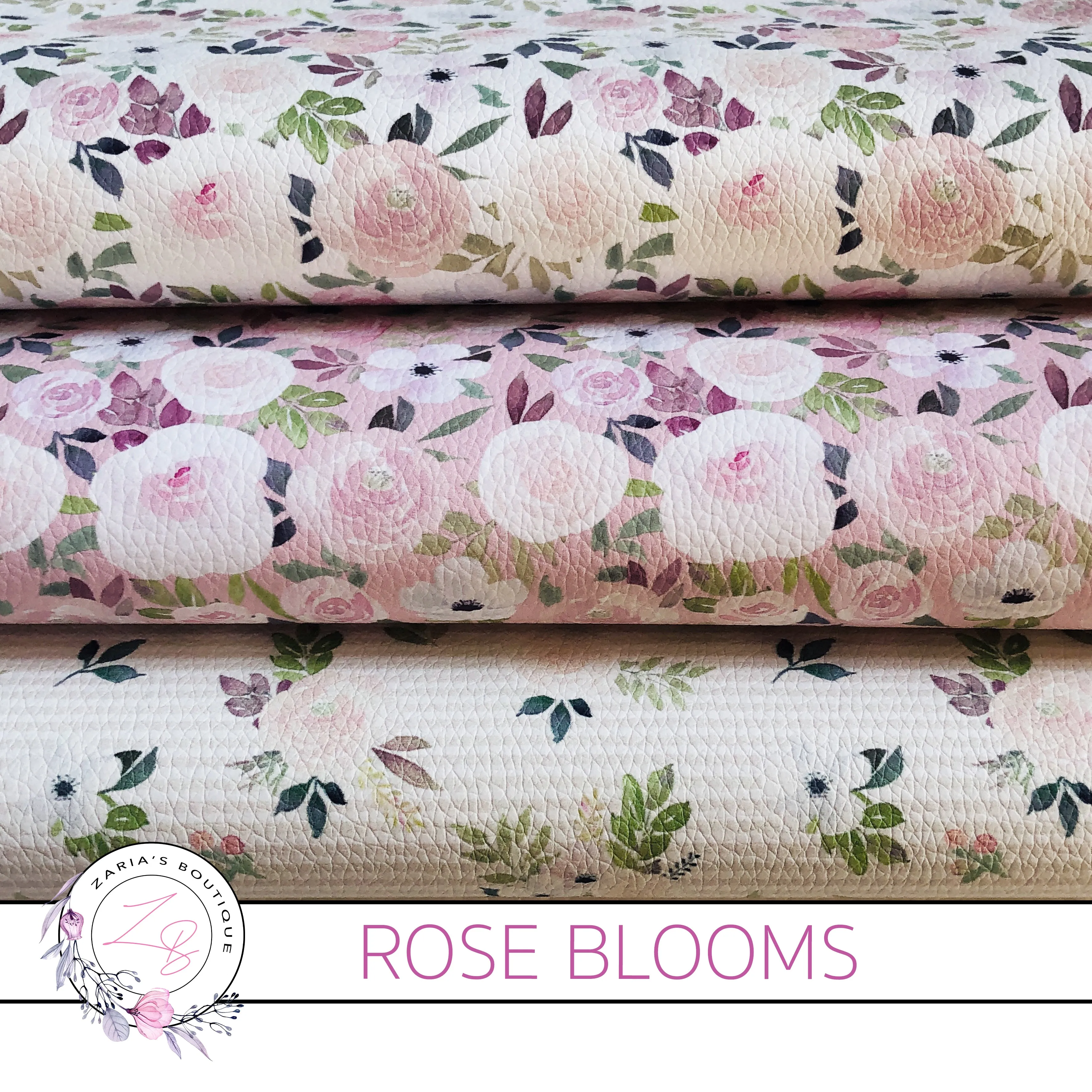 Custom Rose Blooms Neutrals Floral Vegan Faux Leather Designer Multi-Pack & Single Sheets