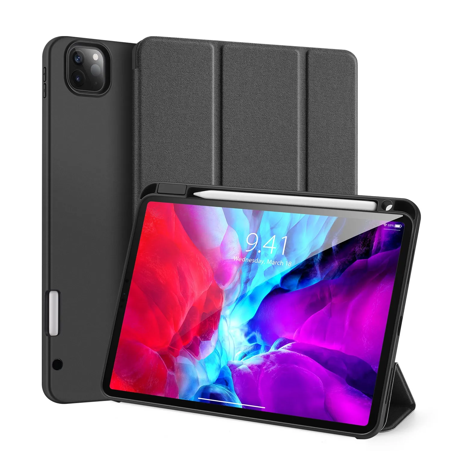 DUX DUCIS for iPad Pro 12.9 2020 Fall Resistant Smart Stay Cover Leather Protective Case with Pen Holder  black