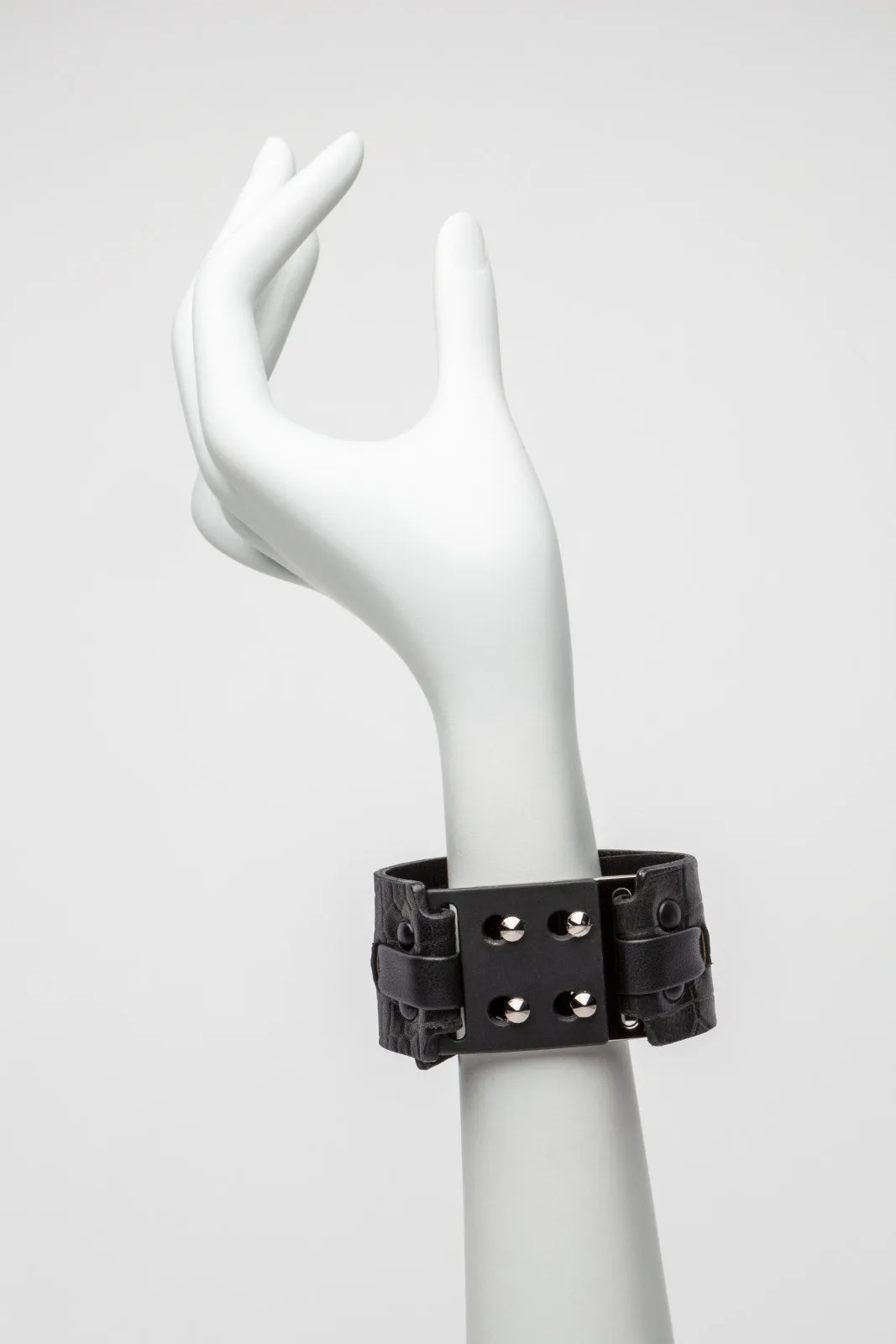 East Village Leather   Metal Cuff, Embossed Croc Leather