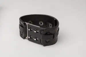East Village Leather   Metal Cuff, Embossed Croc Leather