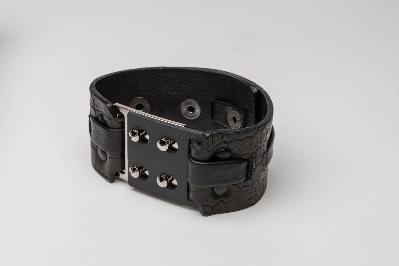 East Village Leather   Metal Cuff, Embossed Croc Leather