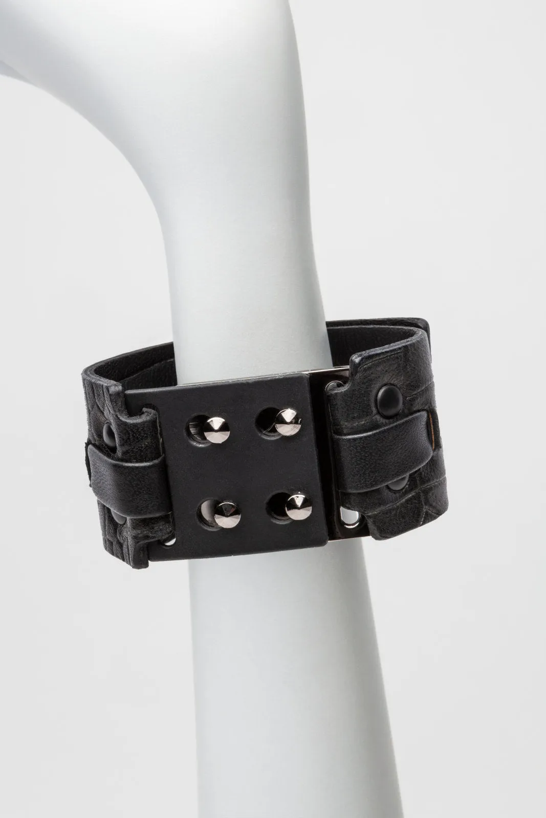 East Village Leather   Metal Cuff, Embossed Croc Leather