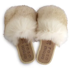 Faux Fur Slippers   White Fox